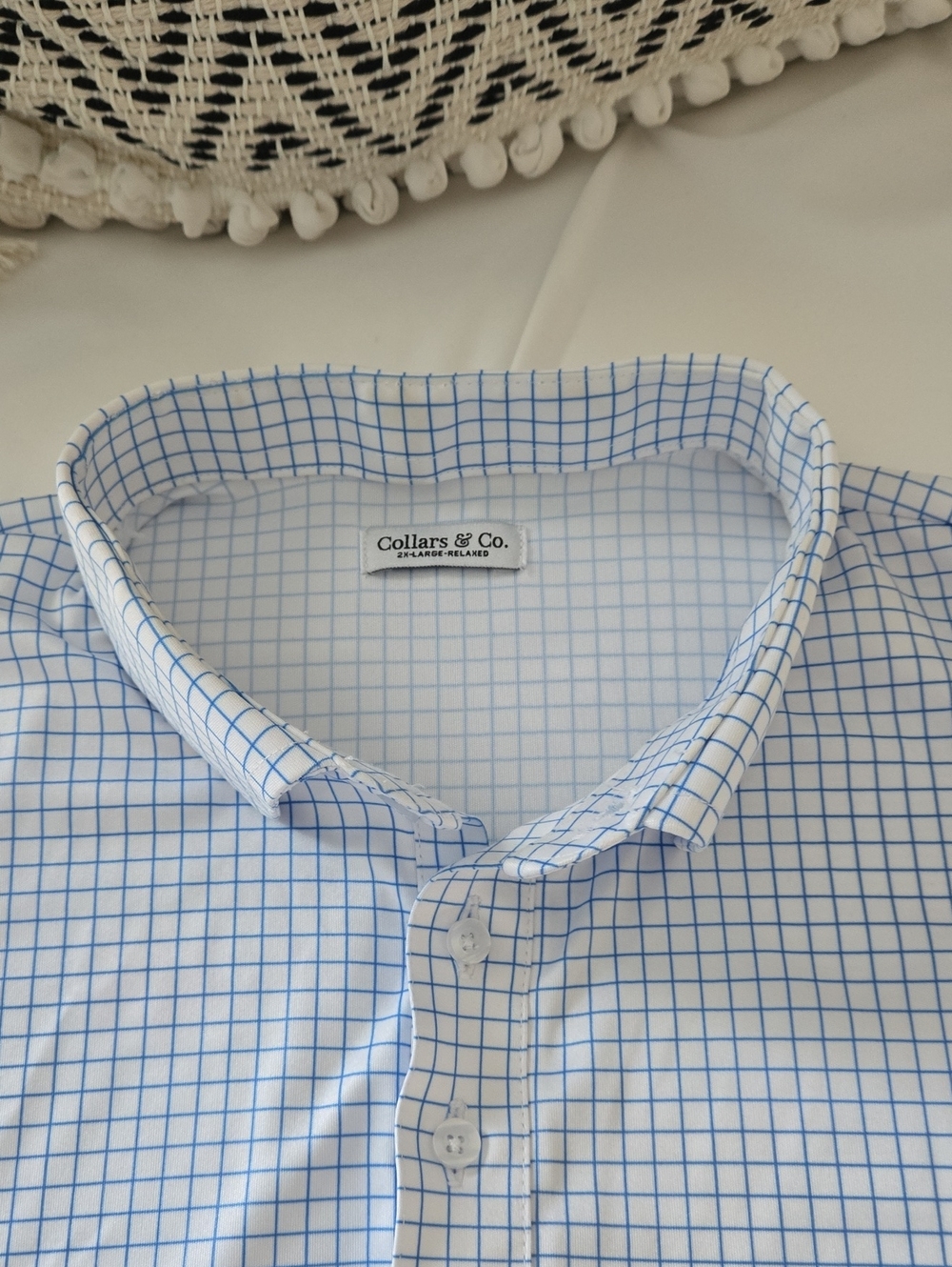 Collars & Co. Men's White Dress Shirt with Blue Windowpane Check